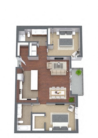 Floor plan for 2 beds, 2 baths, 1219 sqft
